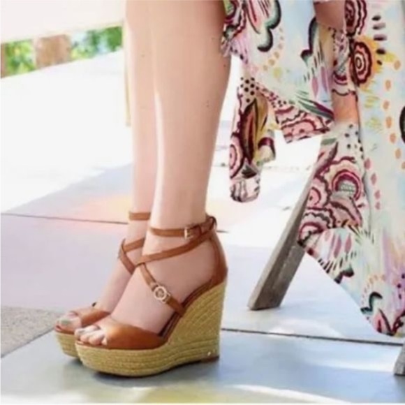 Sam Edelman Turner Saddle Leather Espadrilles Wedges Size 8.5 Brown - Picture 3 of 12